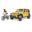 Bruder Jeep Wrangler Rubicon Unlimited hegyikerékpárral és kerékpárossal - KP JÁTÉK