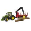 Bruder John Deere 7R 350 traktor erdészeti pótkocsival és 4 farönkkel - KP JÁTÉK