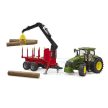 Bruder John Deere 7R 350 traktor erdészeti pótkocsival és 4 farönkkel - KP JÁTÉK