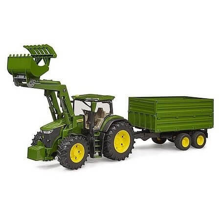 Bruder John Deere 7R 350 traktor homlokrakodóval és tandemtengelyes pótkocsival - KP JÁTÉK