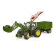 Bruder John Deere 7R 350 traktor homlokrakodóval és tandemtengelyes pótkocsival - KP JÁTÉK