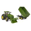 Bruder John Deere 7R 350 traktor homlokrakodóval és tandemtengelyes pótkocsival - KP JÁTÉK