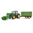 Bruder John Deere 7R 350 traktor homlokrakodóval és tandemtengelyes pótkocsival - KP JÁTÉK