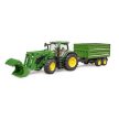 Bruder John Deere 7R 350 traktor homlokrakodóval és tandemtengelyes pótkocsival - KP JÁTÉK