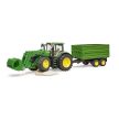 Bruder John Deere 7R 350 traktor homlokrakodóval és tandemtengelyes pótkocsival - KP JÁTÉK