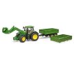 Bruder John Deere 7R 350 traktor homlokrakodóval és tandemtengelyes pótkocsival - KP JÁTÉK