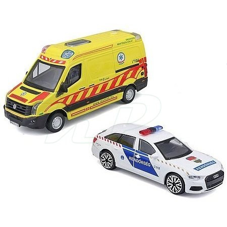 Bburago magyar VW mentőautó és Audi A6 rendőrautó - KP JÁTÉK