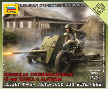 Zvezda Soviet 45 mm Anti-Tank Gun with Crew 1:72 - KP JÁTÉK