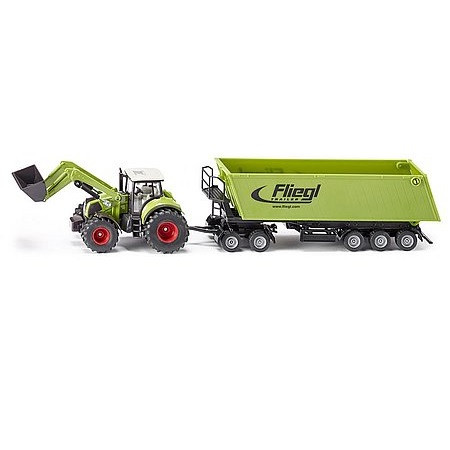 SIKU Claas Axion 850 traktor homlokrakodóval és Fliegl utánfutóval - KP JÁTÉK