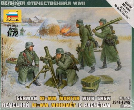 Zvezda German 80 mm Mortar wCrew 1:72 - KP JÁTÉK