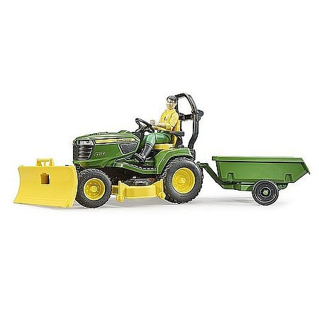 Bruder Bworld John Deere fűnyíró kerti traktor utánfutóval és kertésszel - KP JÁTÉK