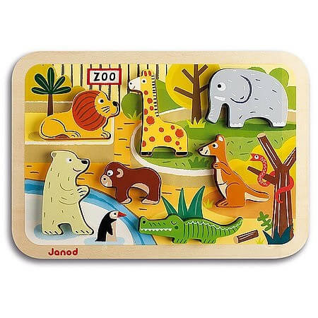 Janod Állatkert 7 darabos fa puzzle - 3D - KP JÁTÉK